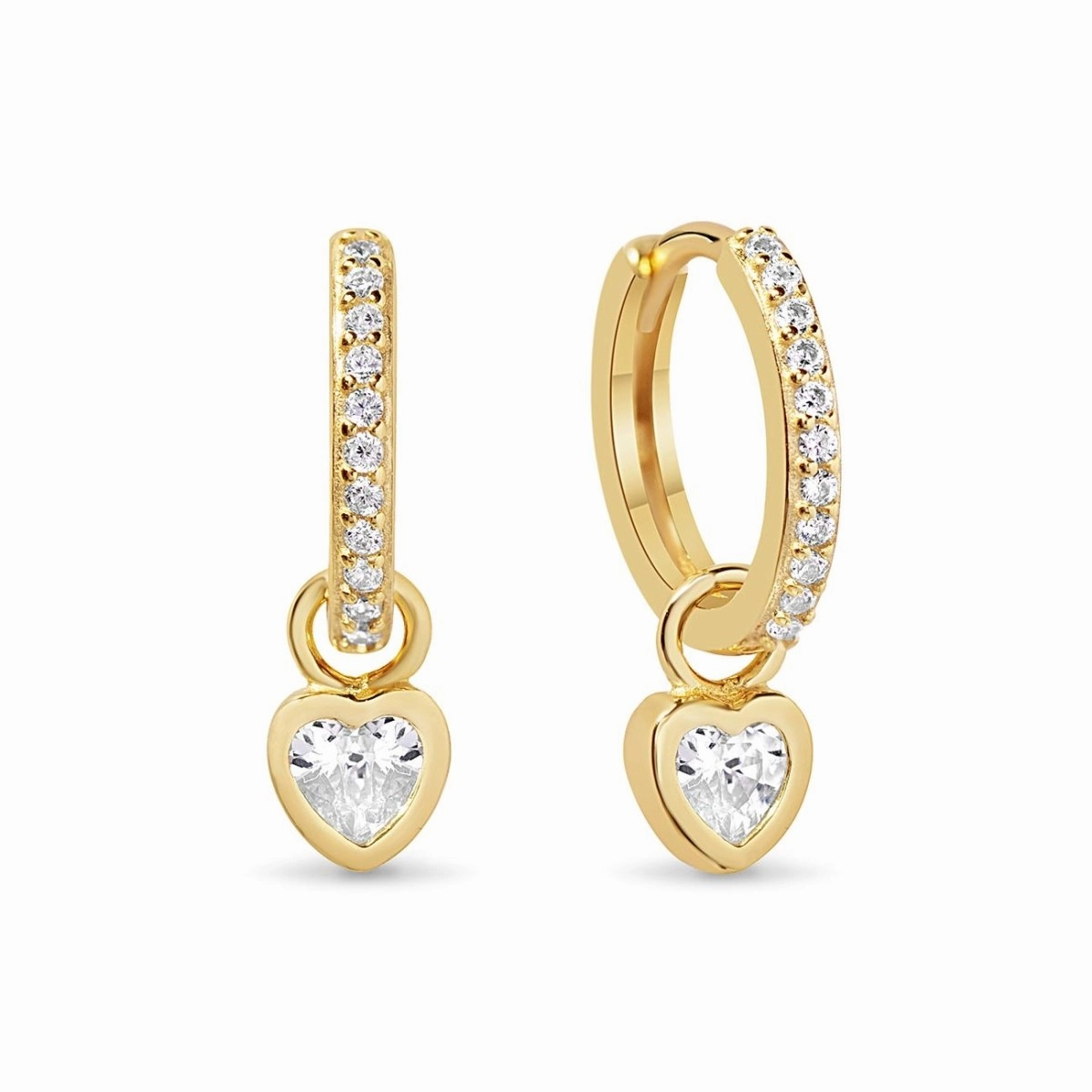 Dangling Heart Pav Huggie Hoops