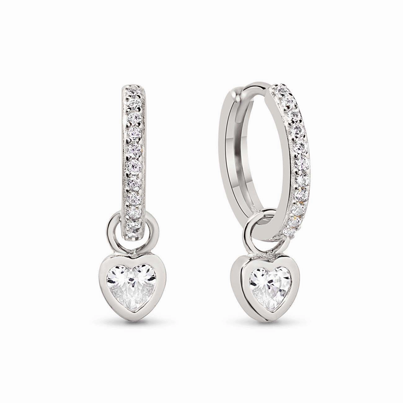 Dangling Heart Pav Huggie Hoops