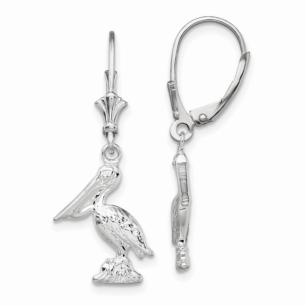 De-Ani Sterling Silver Rhodium-plated Polished 3D Small Pelican Leverback Earrings
