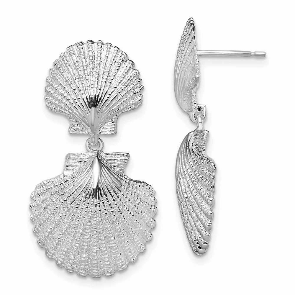 De-Ani Sterling Silver Rhodium-Plated Polished Double Shell Dangle Post Earrings