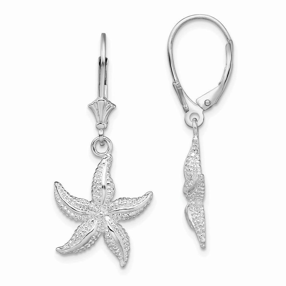 De-Ani Sterling Silver Rhodium-Plated Polished Starfish Leverback Earrings