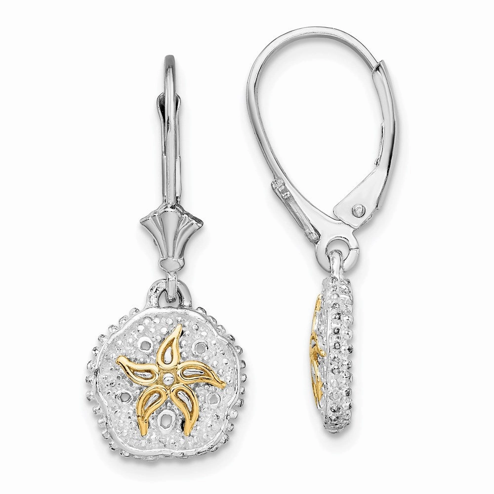 De-Ani Sterling Silver Rhodium-Plated Sand Dollar with 14k Starfish Leverback Earrings