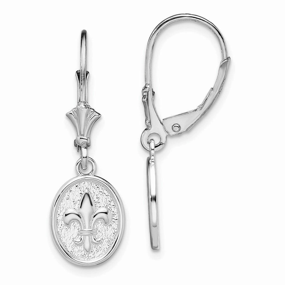 De-Ani Sterling Silver Rhodium-Plated Textured Fleur de Lis Leverback Dangle Earrings