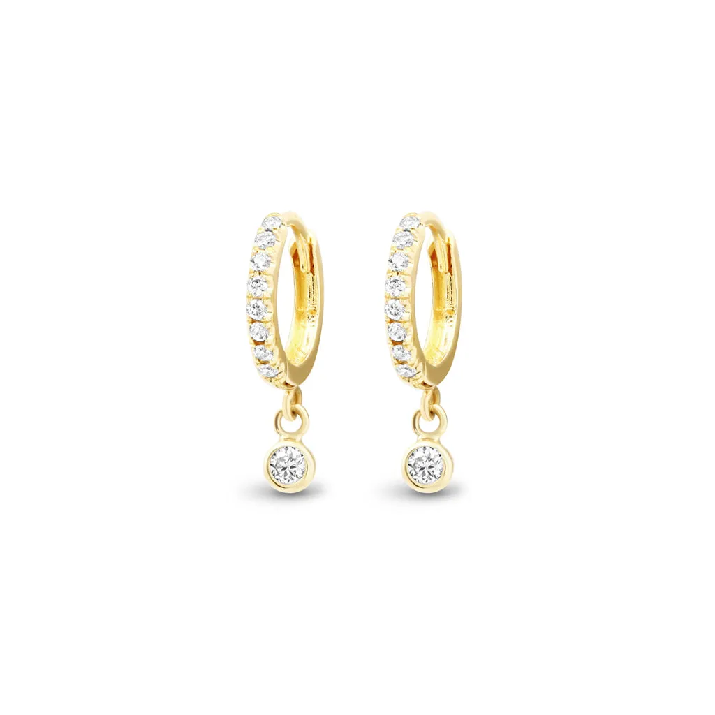 Diamond Pav Huggies with Diamond Bezel Drop