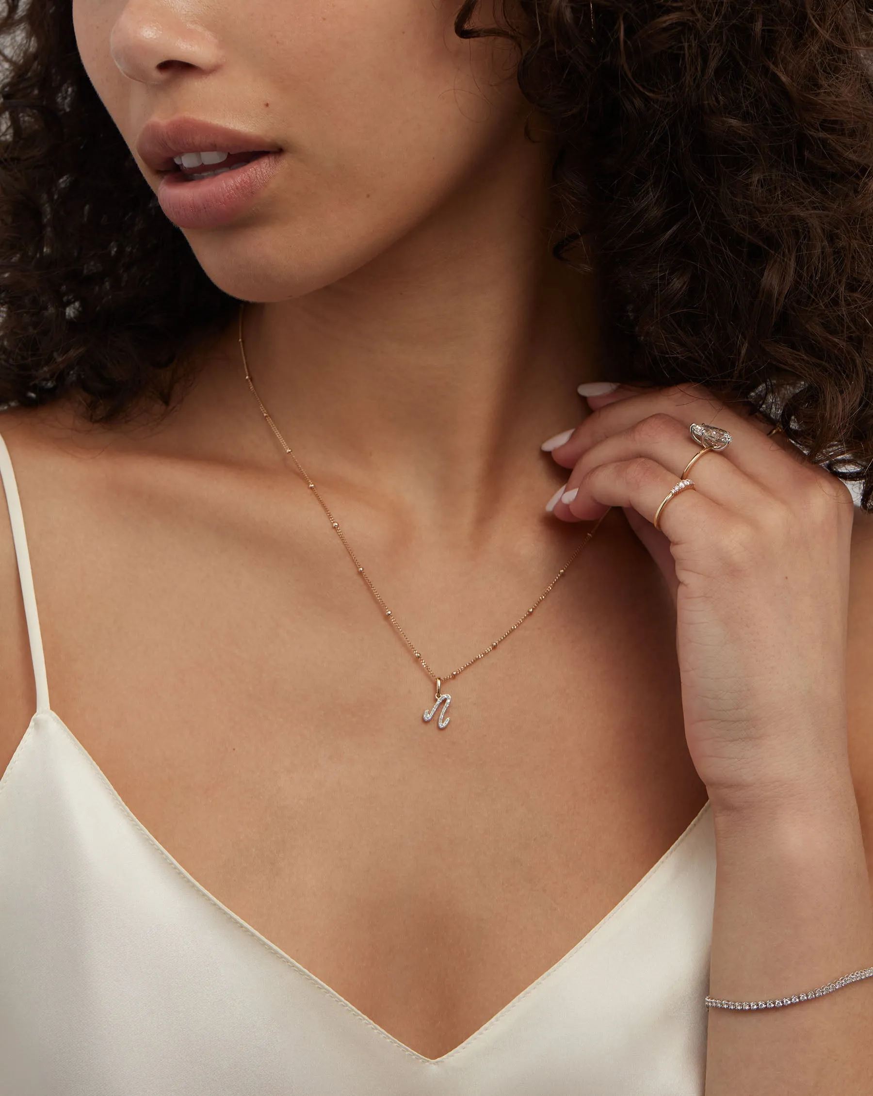 Diamond Script Initial Pendant