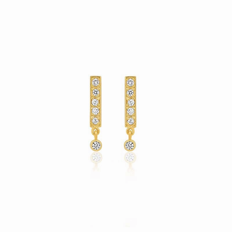 Diamond Bar Studs with Diamond Bezel Drop