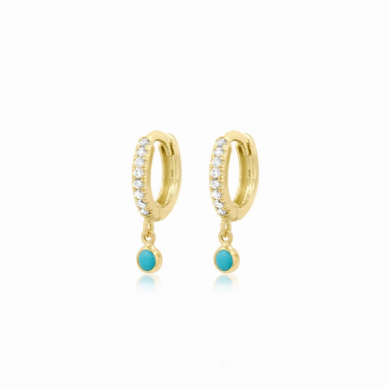 Diamond Huggies with Mini Turquoise Bezel Drop