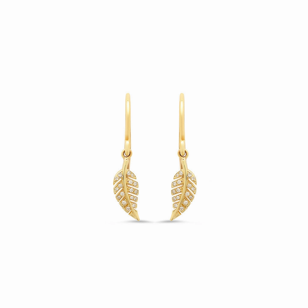 Diamond Mini Leaf Drop Earrings