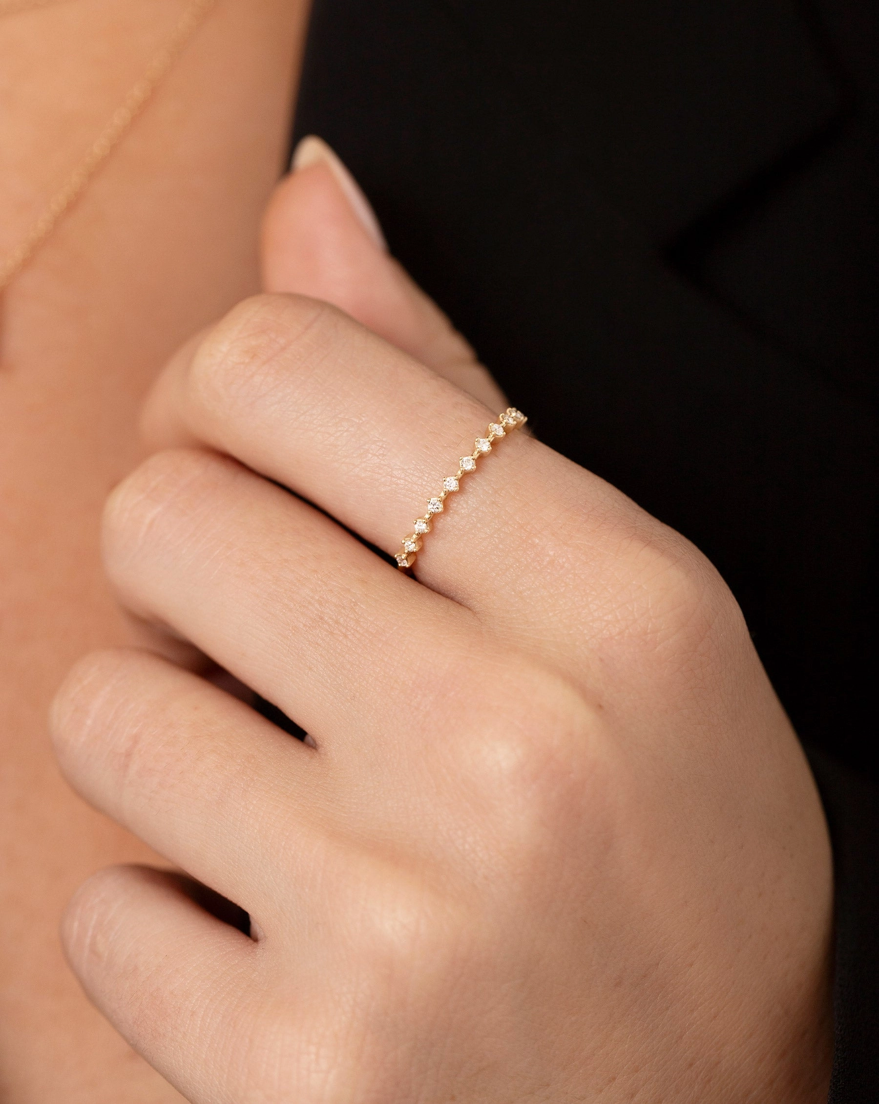 Diamond Station Stackable Ring