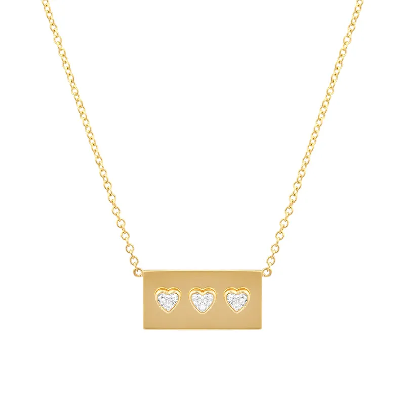 Ellen Plate with 3 Heart-Cut Diamond Detail Necklace