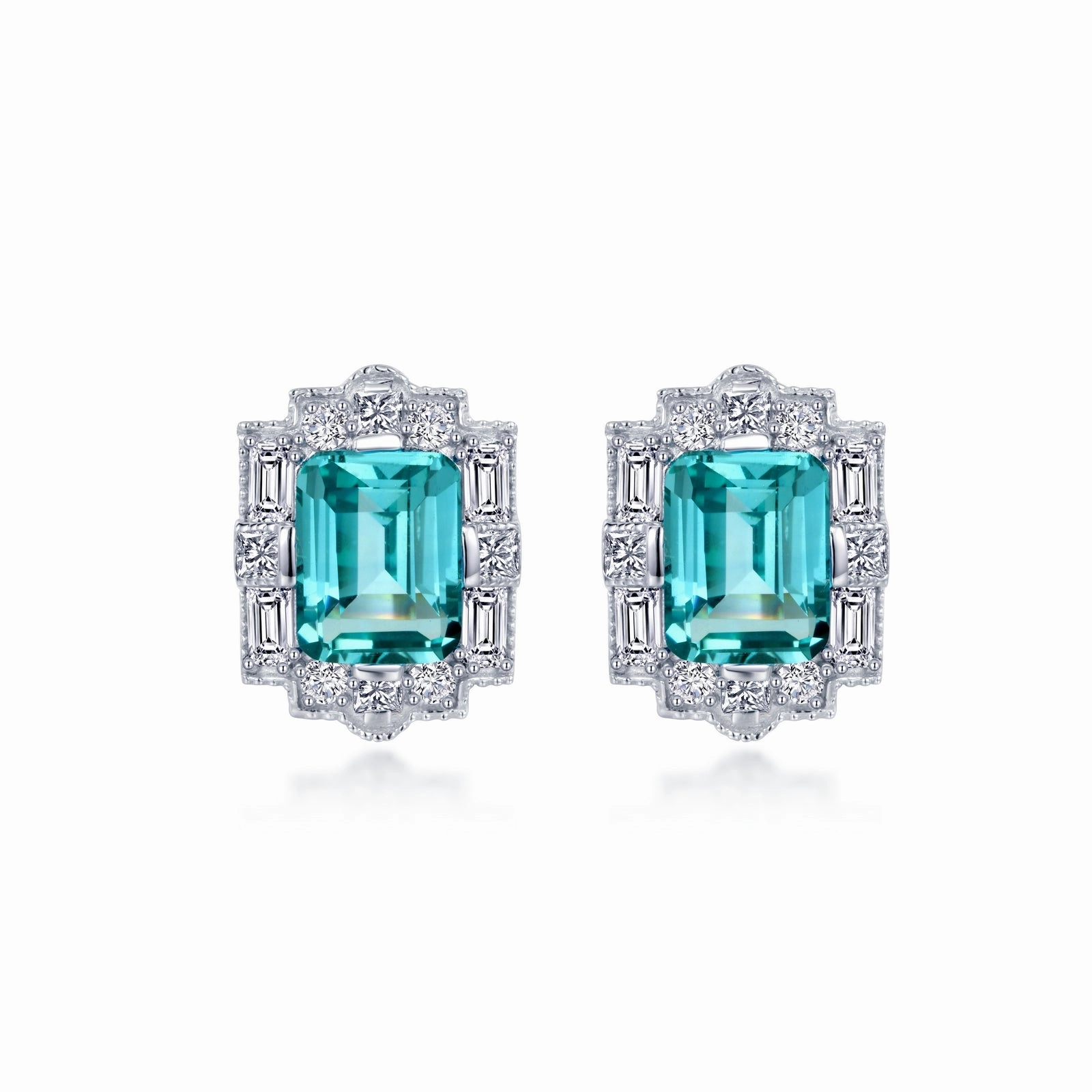 Fancy Lab-Grown Sapphire Halo Stud Earrings SYE013GP00