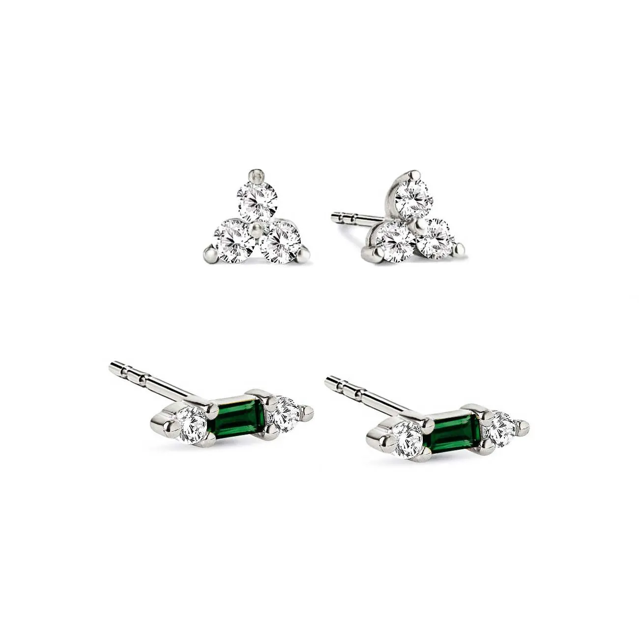 Gemstone Bar   Clover Studs Set Emerald