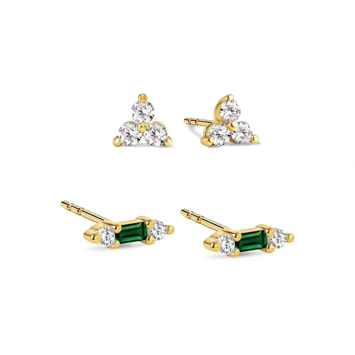 Gemstone Bar   Clover Studs Set Emerald