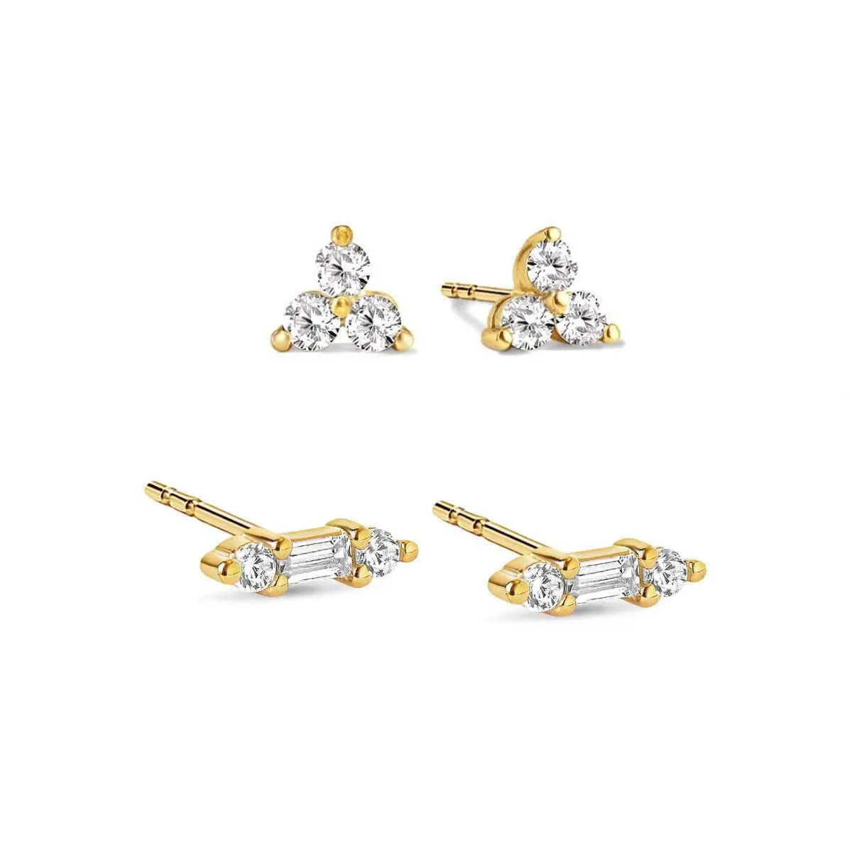 Gemstone Bar   Clover Studs Set White Zirconia