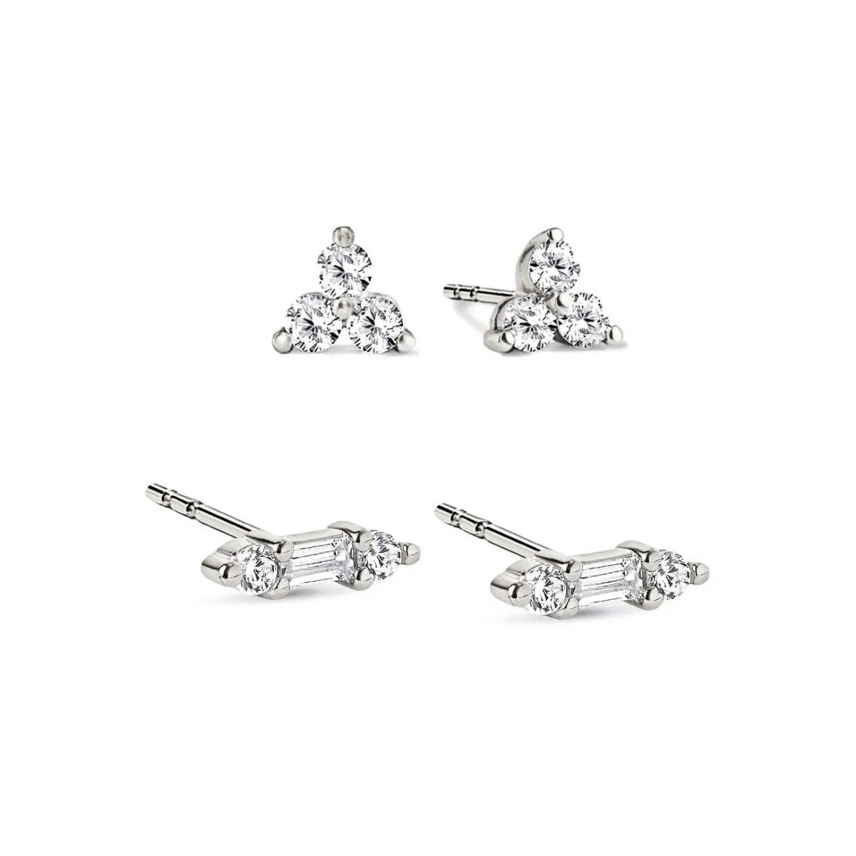 Gemstone Bar   Clover Studs Set White Zirconia