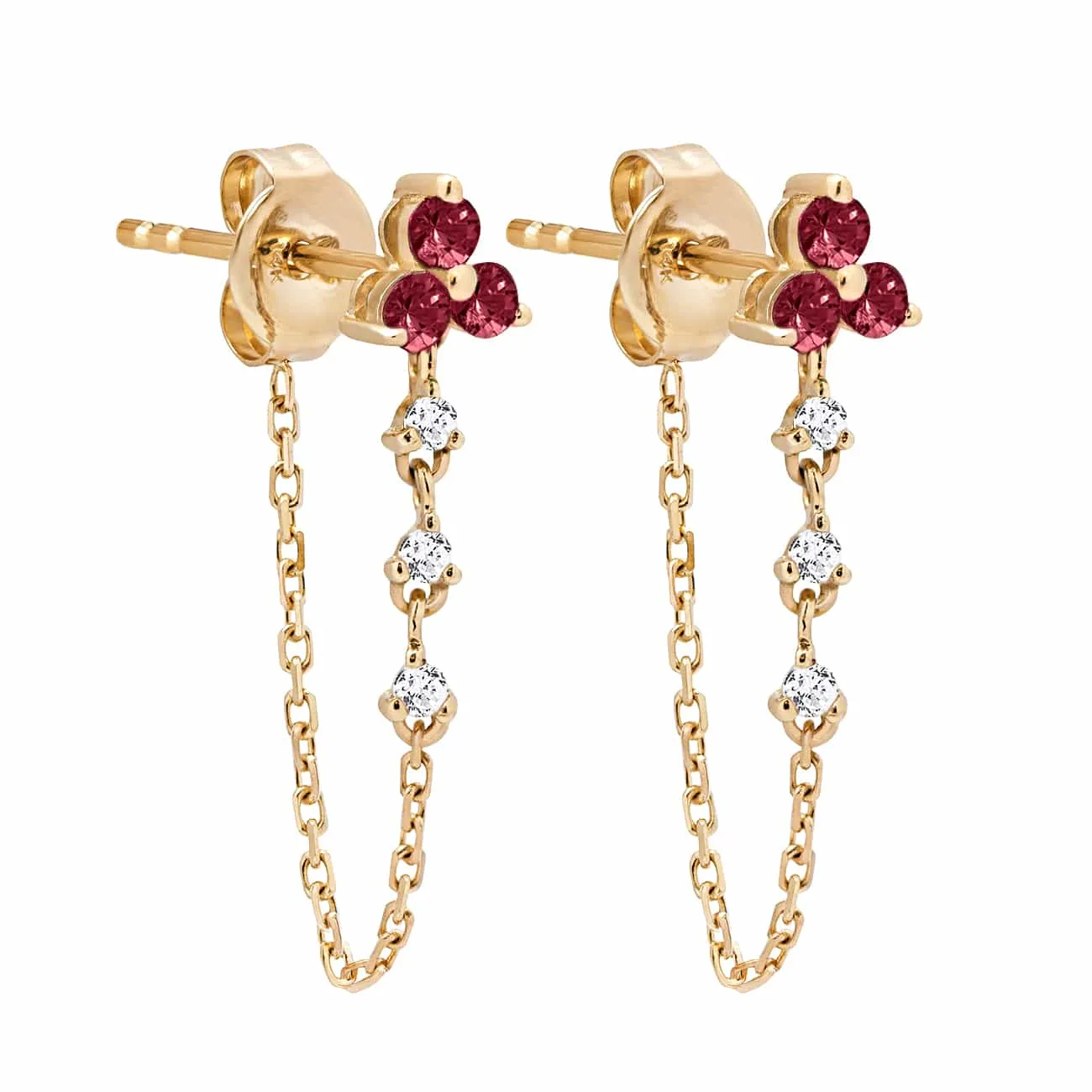 Gemstone Diamond Chain Earrings Ruby