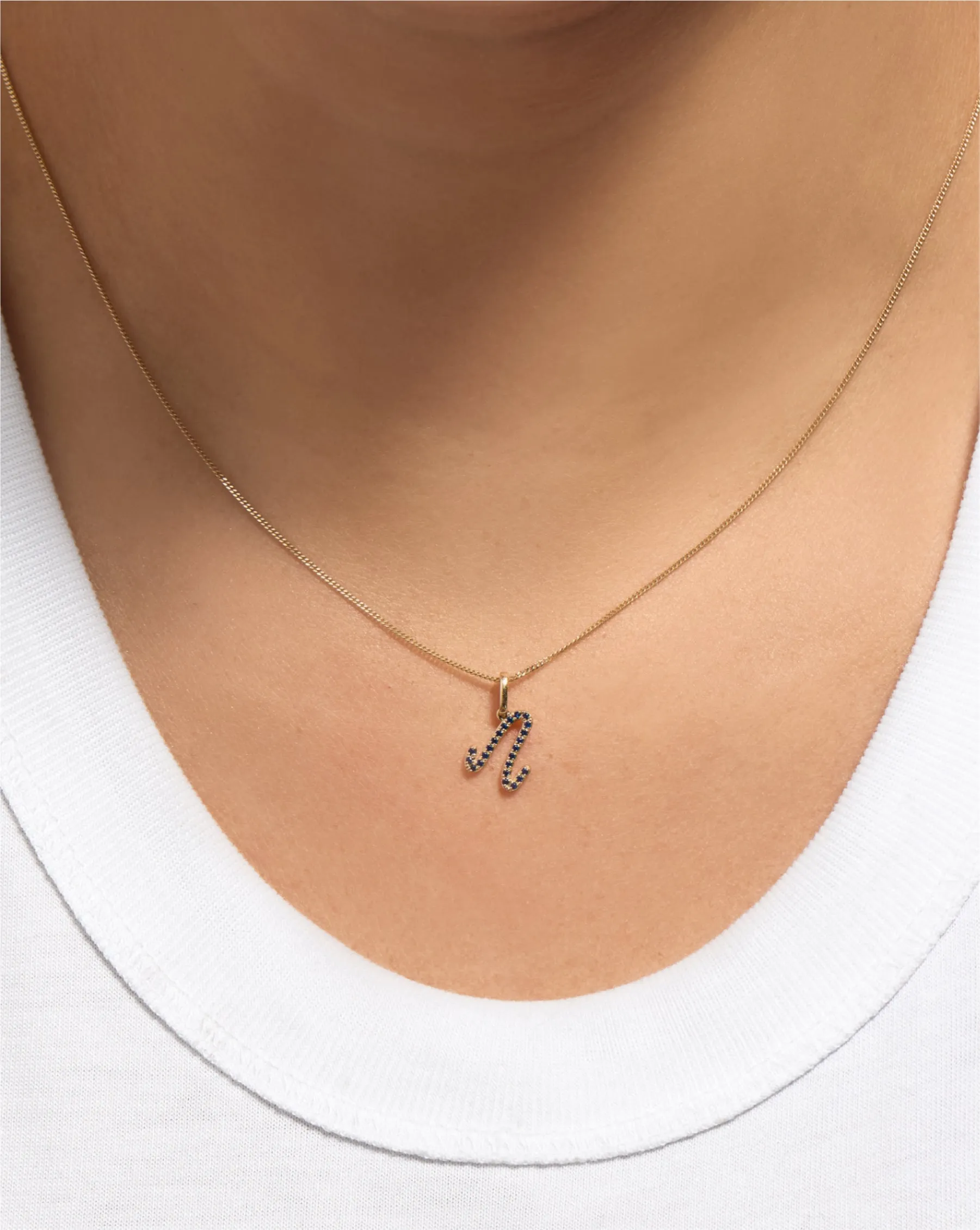 Gemstone Script Initial Necklace