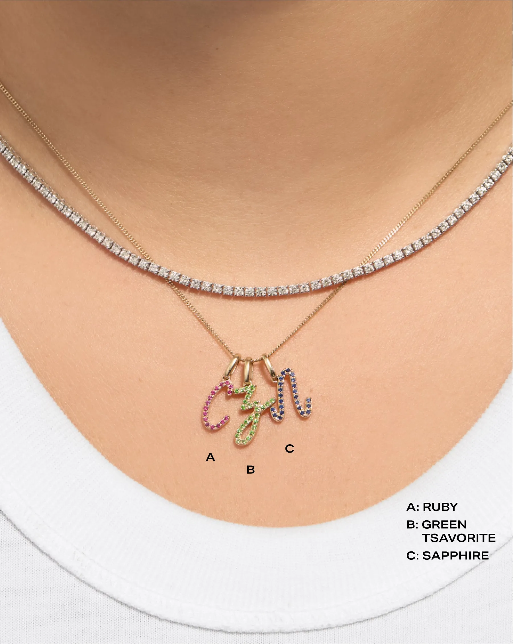 Gemstone Script Initial Necklace