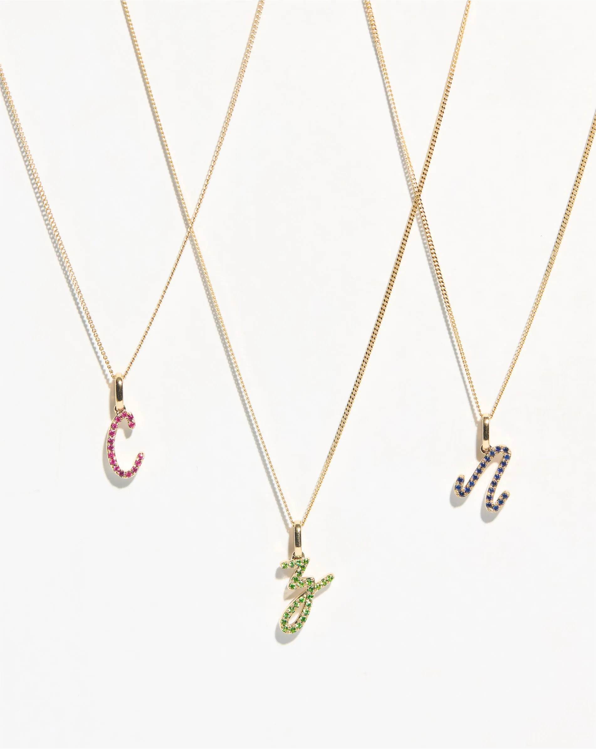 Gemstone Script Initial Necklace