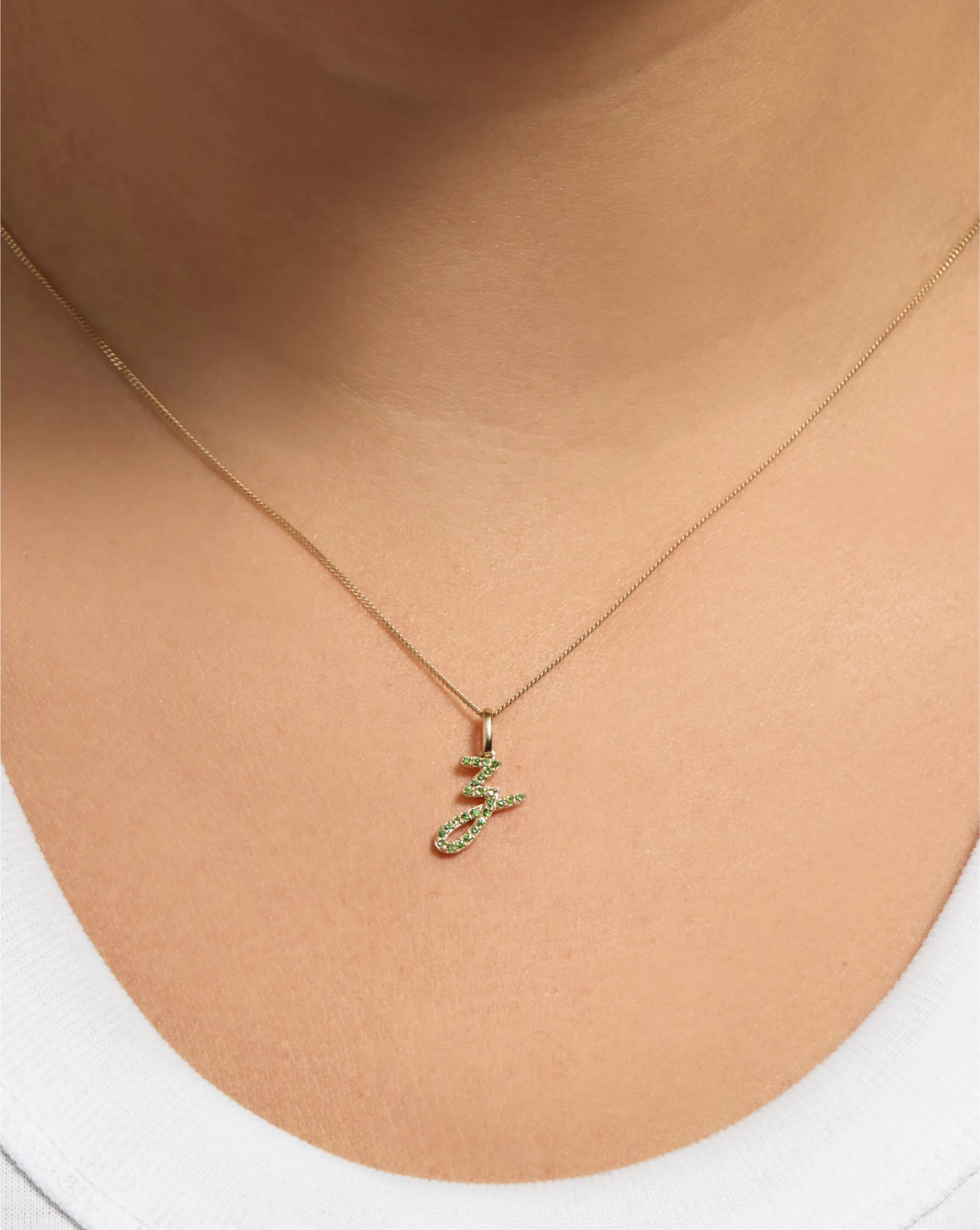 Gemstone Script Initial Necklace