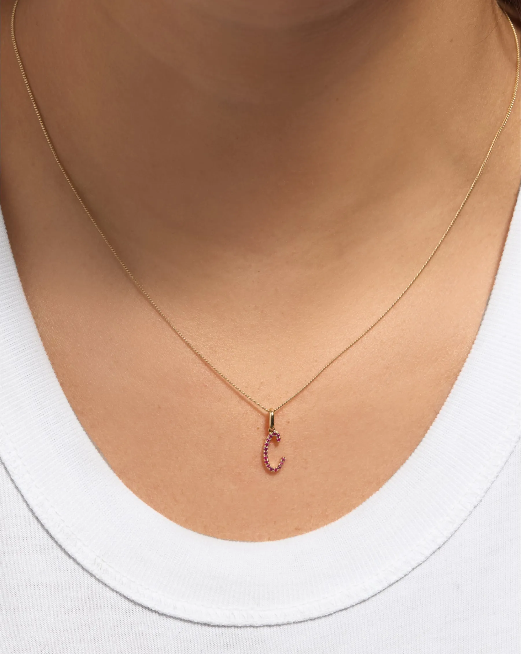 Gemstone Script Initial Necklace