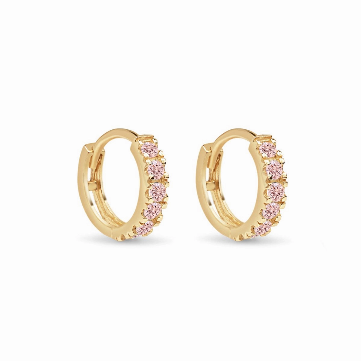 Gemstone Pav Huggies Pink Sapphire