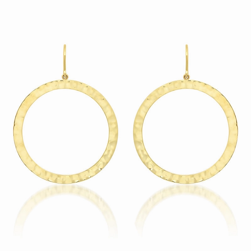 Hammered Large Open Circle Drop Earrings