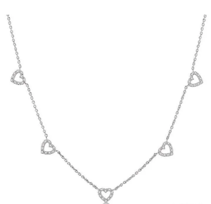 Heart Shape Diamond Station Necklace