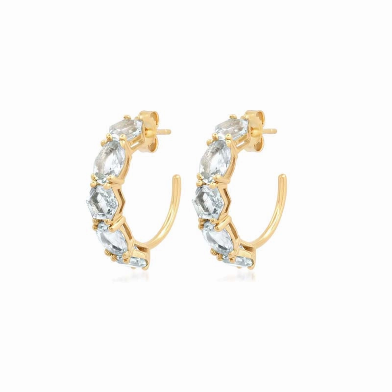 Hexagon and Oval-Cut Aquamarine Hoops