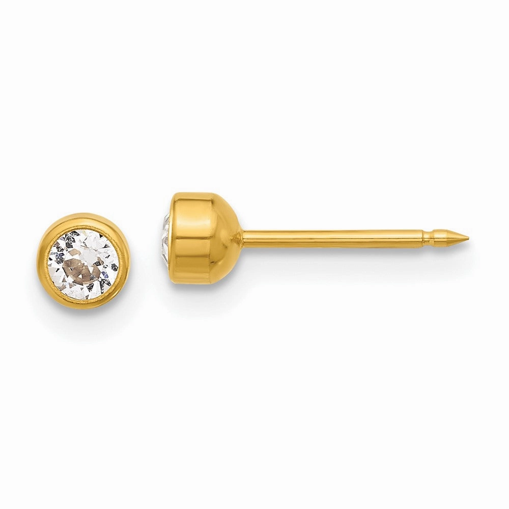 Inverness 14K Polished 4mm Crystal Bezel Post Earrings