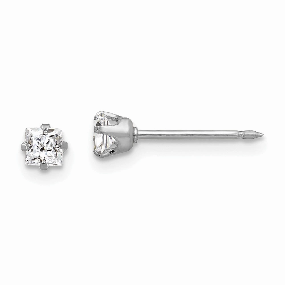 Inverness 14k White Gold 3mm Square CZ Post Earrings