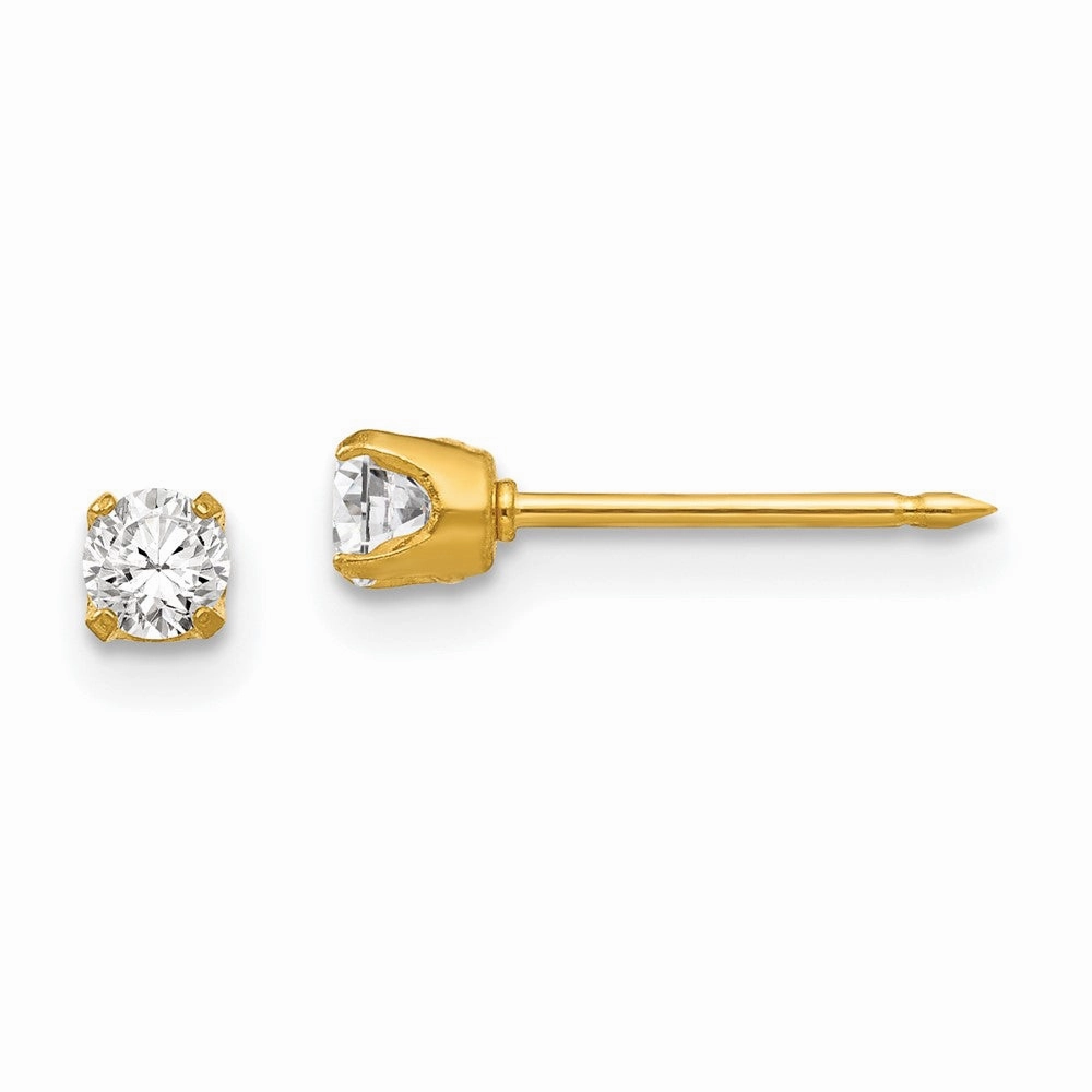Inverness Stainless Steel 24K Gold-plated 3mm CZ Post Earrings