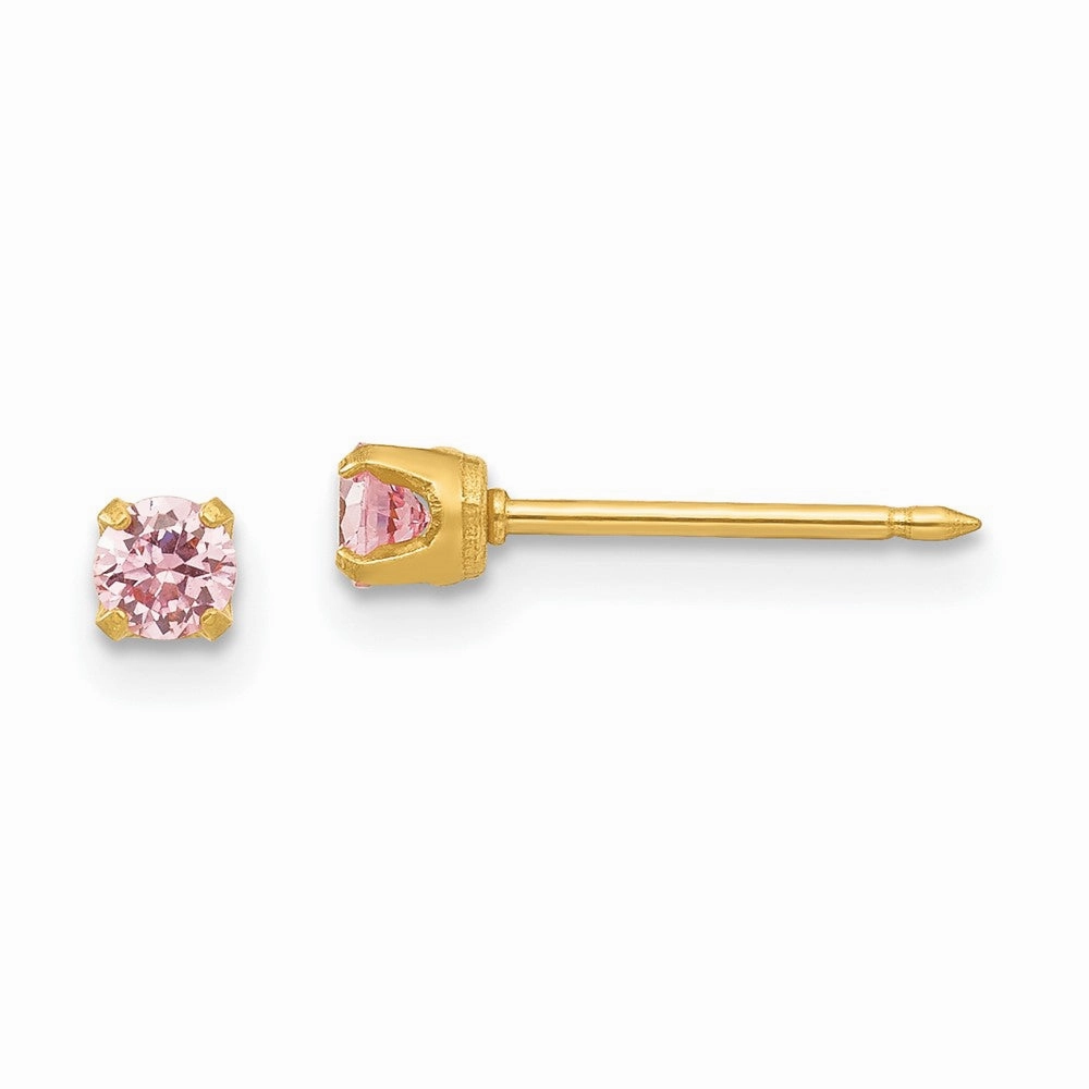 Inverness Stainless Steel 24K Gold-plated 3mm Pink CZ Post Earrings