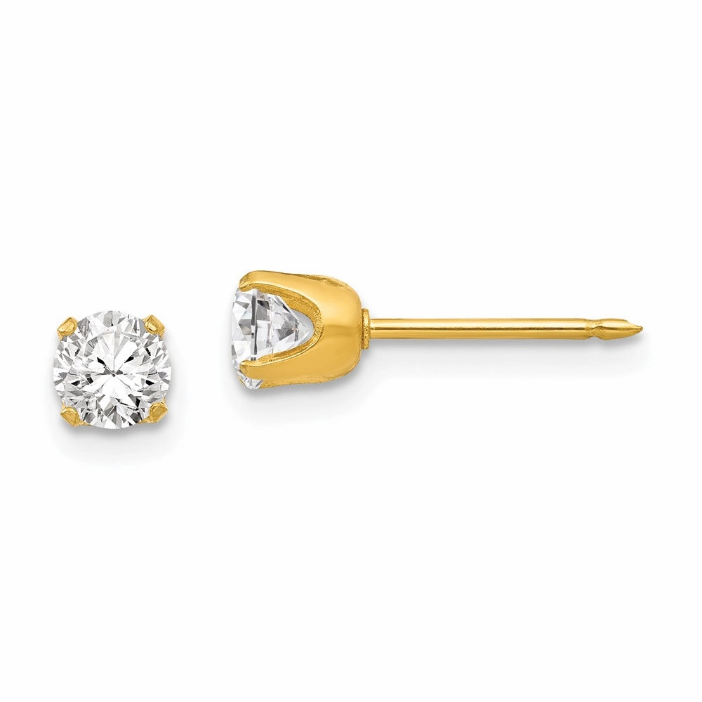 Inverness Stainless Steel 24K Gold-plated 5mm CZ Post Earrings