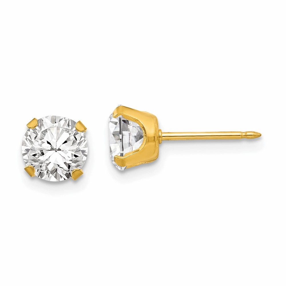 Inverness Stainless Steel 24K Gold-plated 7mm CZ Earrings