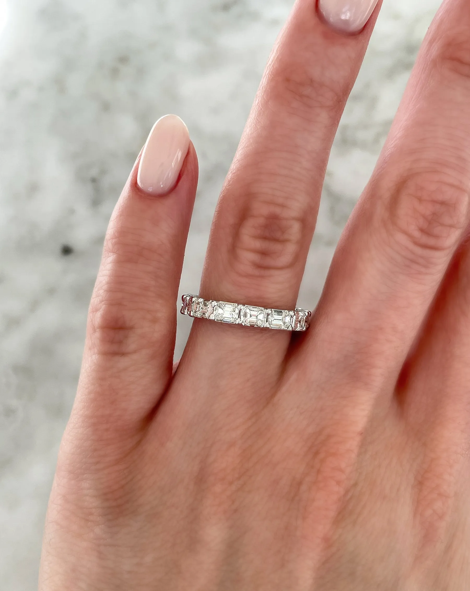 Lab Diamond Sideways Emerald Eternity Band
