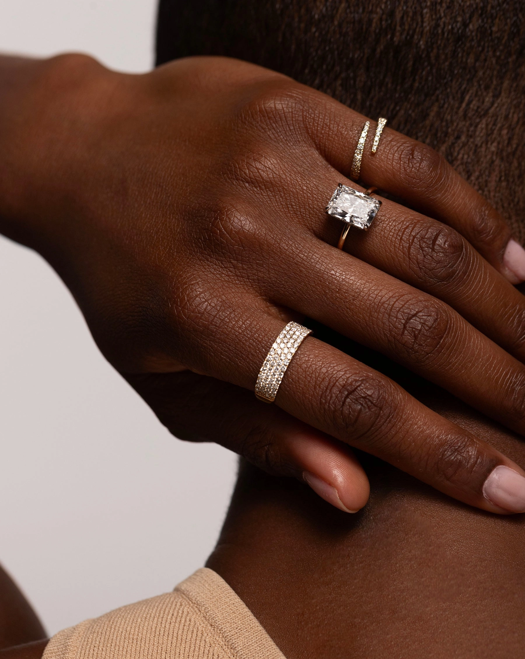 Lab Diamond Four Row Stackable Pav Ring
