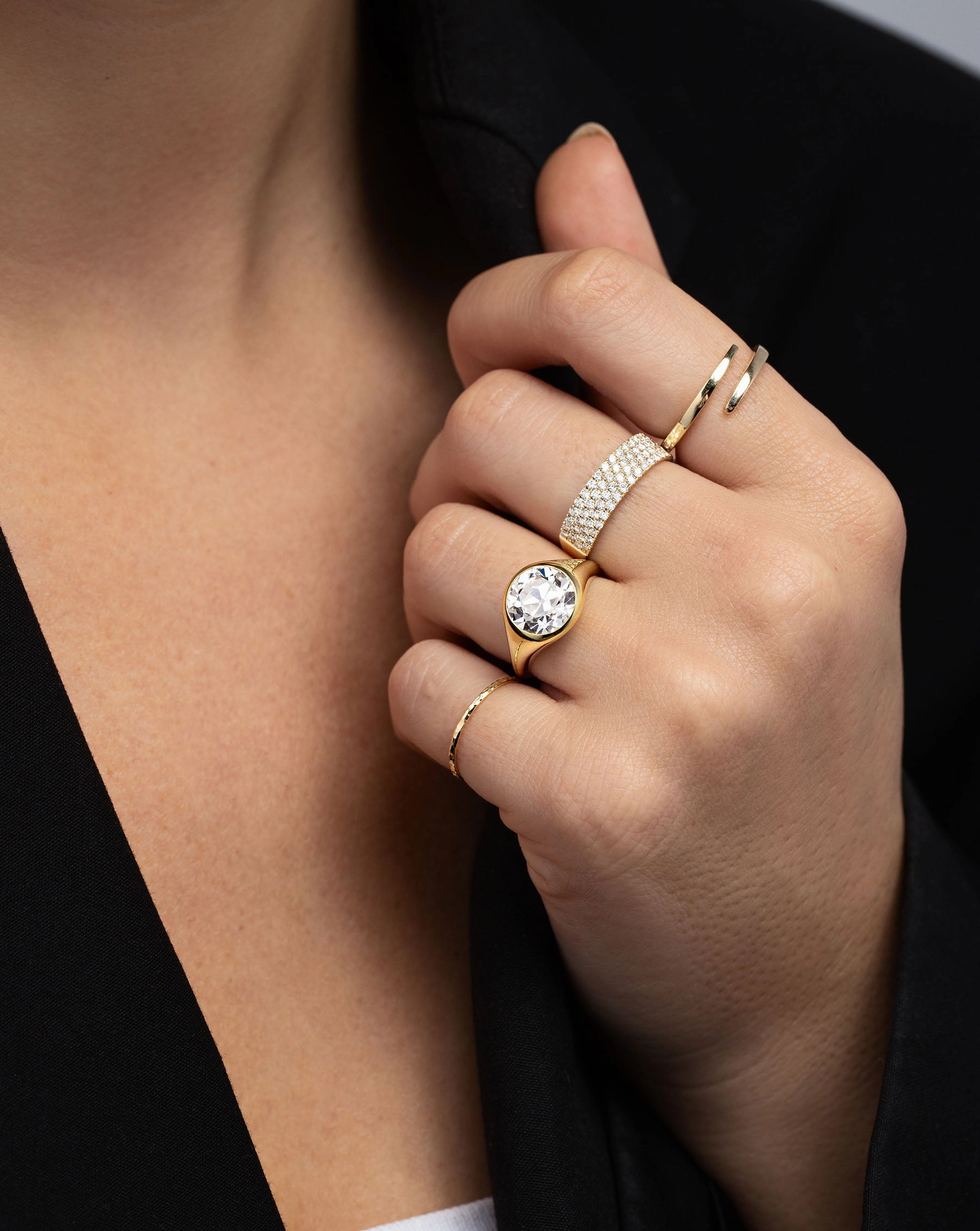 Lab Diamond Four Row Stackable Pav Ring