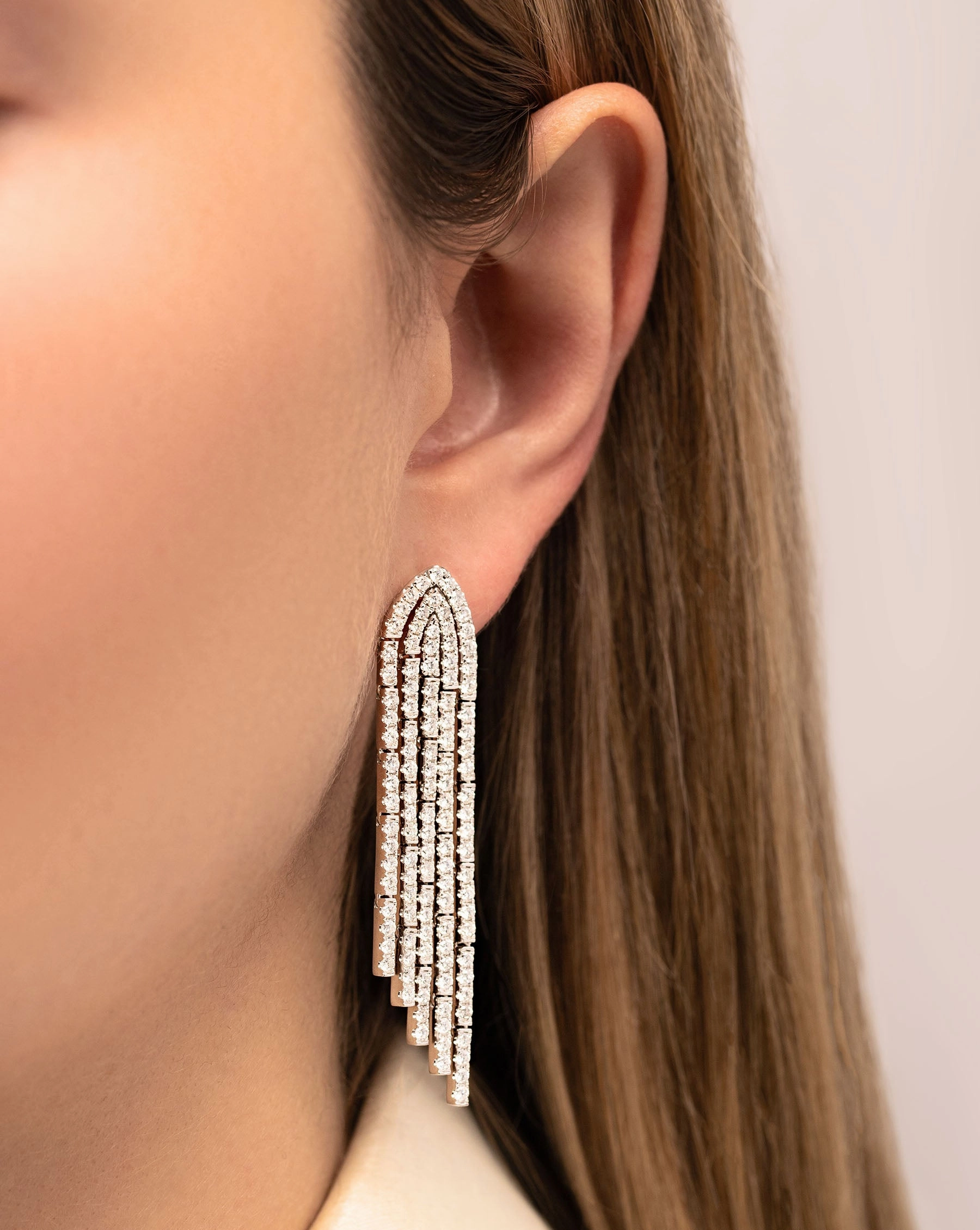Lab Diamond Pav Waterfall Earrings