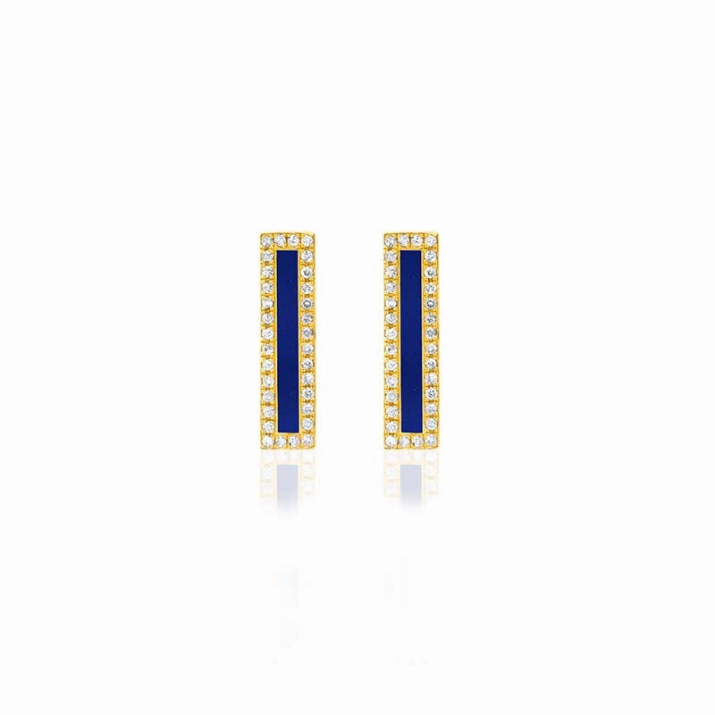 Lapis Inlay Long Bar Studs with Diamonds