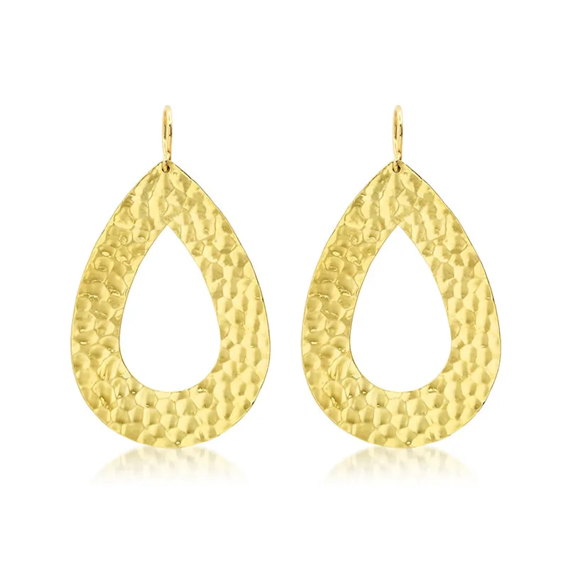 Large Hammered Open Teardrop Earrings
