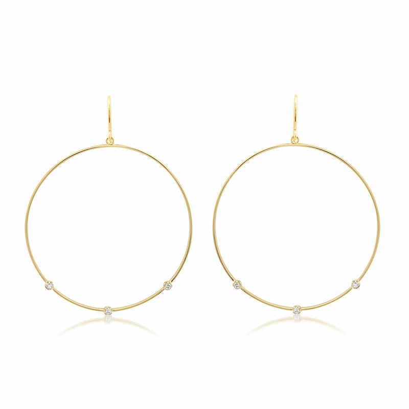 Large Open Circle Earrings with 3 Illusion Set Diamonds