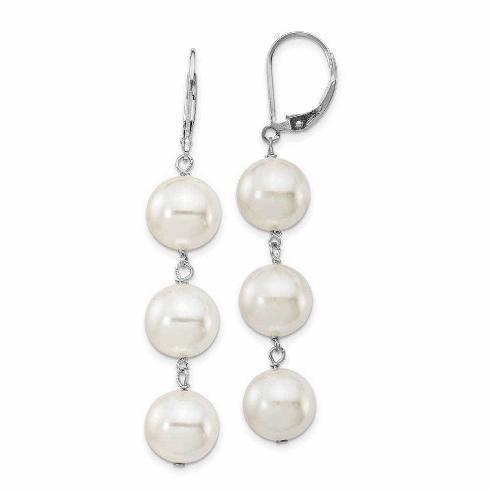 Majestik Sterling Silver Rhodium-plated 10-11mm Imitation Shell Pearl Dangle Earrings