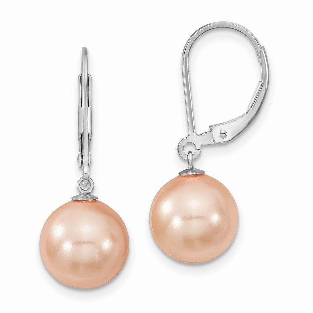 Majestik Sterling Silver Rhodium-plated 10-11mm Pink Imitation Shell Pearl Leverback Dangle Earring
