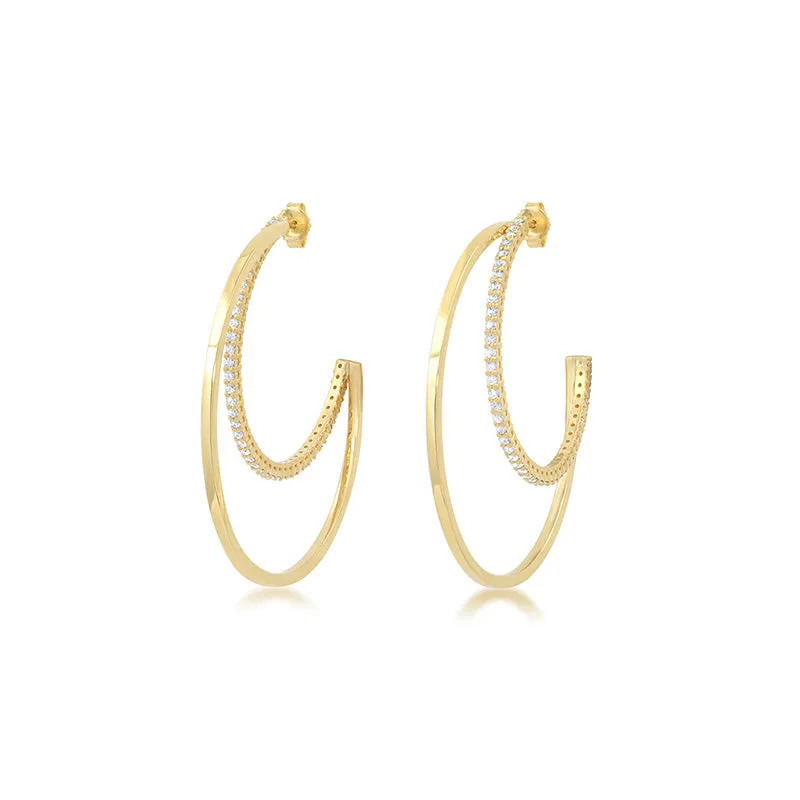 Medium Double Hoops with 4-Prong Diamond Accent