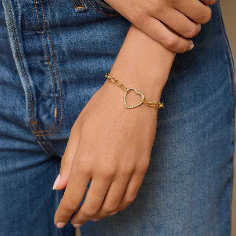 Medium Edith Bracelet with Large Diamond Open Heart Accent