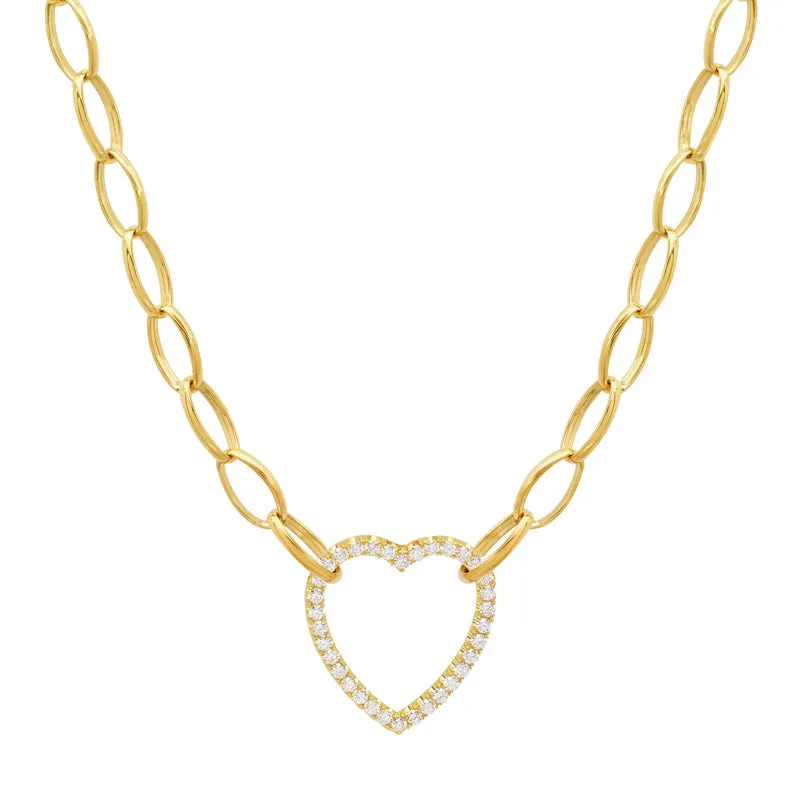 Medium Edith Link Necklace with Diamond Open Heart Accent