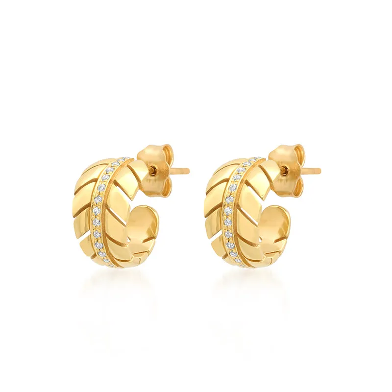 Mini Leaf Hoops with Diamonds