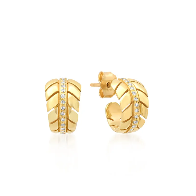Mini Leaf Hoops with Diamonds