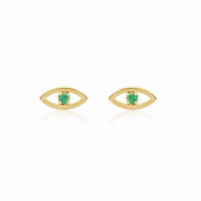 Mini Open Evil Eye Studs with Emerald Center